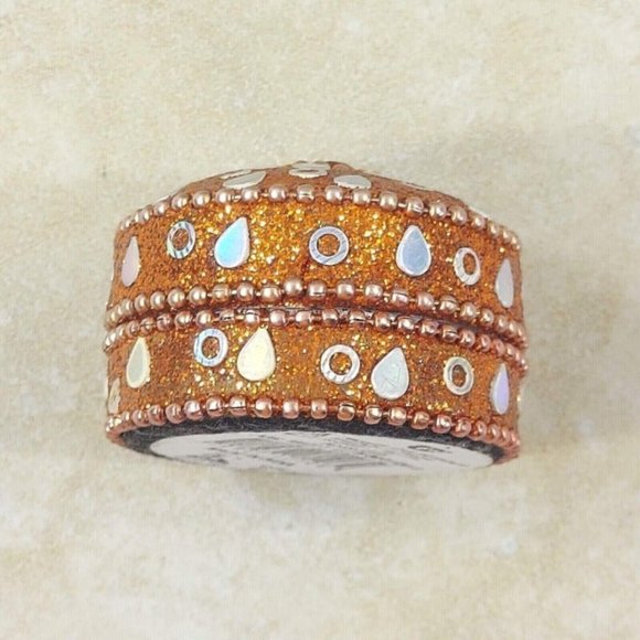 VTG Jewelry Box Orange Round Glitter Trinket Gift Beads Ornament Velvet Interior - Picture 11 of 12